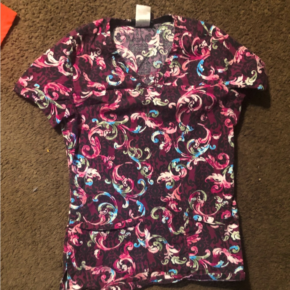 Nice maroon scrub Top with multicolor designs